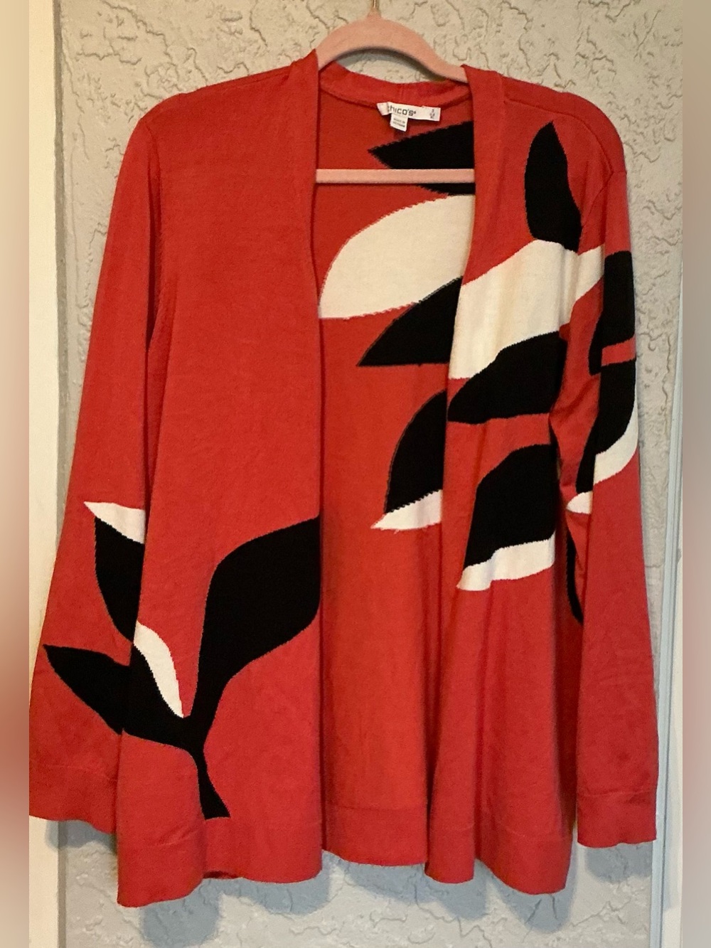 NIC+ZOE Coral Open-Front Leaf Pattern Cardigan